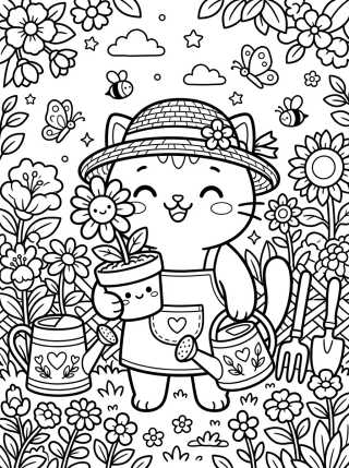Desenho de Gato Jardinero con Flor para colorir e imprimir grátis