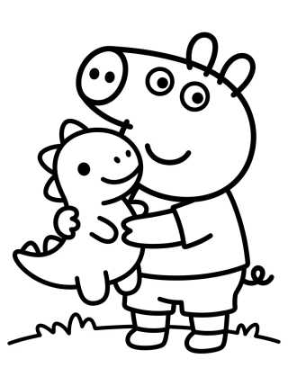 Desenho de George Pig Abrazando a su Dinosaurio para colorir e imprimir grátis