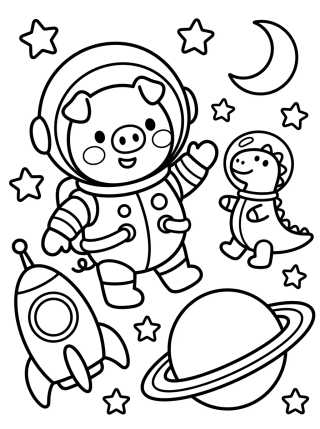 Desenho de George Pig Astronauta en el Espacio para colorir e imprimir grátis