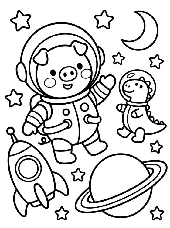 Desenho de George Pig Astronauta en el Espacio para colorir e imprimir grátis