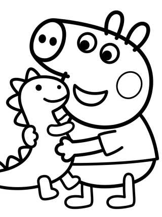 Desenho de George Pig con el Señor Dinosaurio para colorir e imprimir grátis