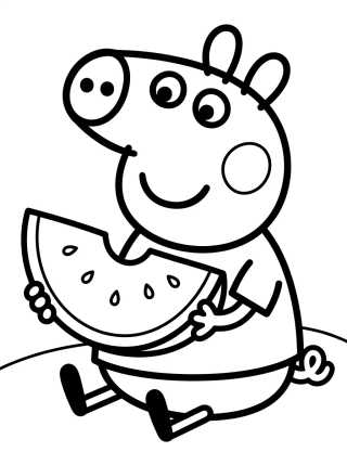 Desenho de George Pig Comiendo Sandía para colorir e imprimir grátis