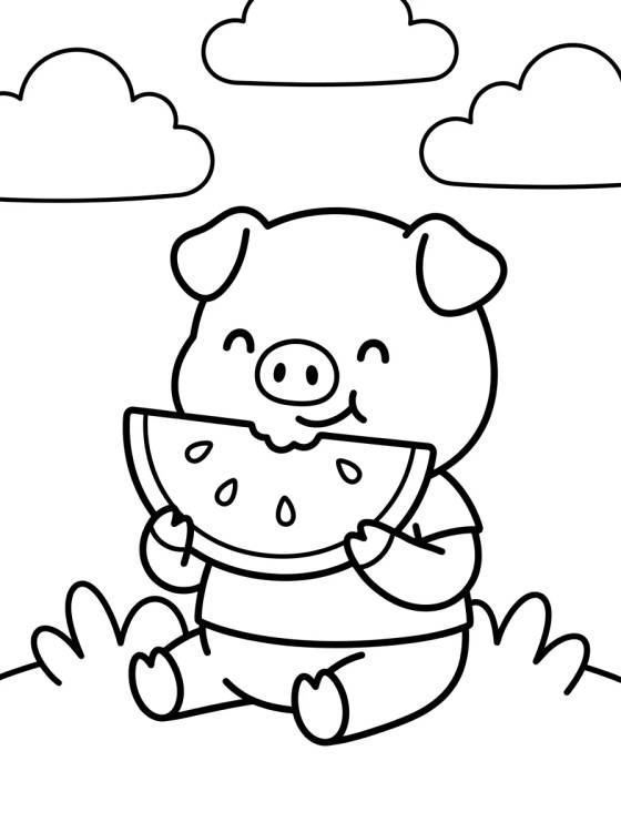Desenho de George Pig Comiendo Sandía para colorir e imprimir grátis