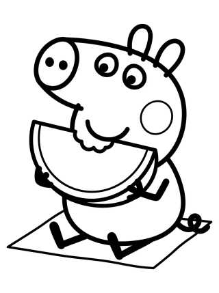 Desenho de George Pig Comiendo Sandía para colorir e imprimir grátis
