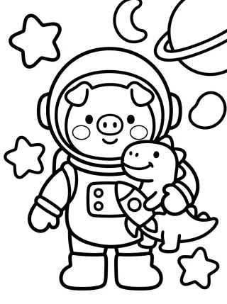 Desenho de George Pig Astronauta en el Espacio para colorir e imprimir grátis