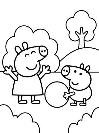 Desenho de George Pig y Peppa Pig Jugando para colorir e imprimir grátis