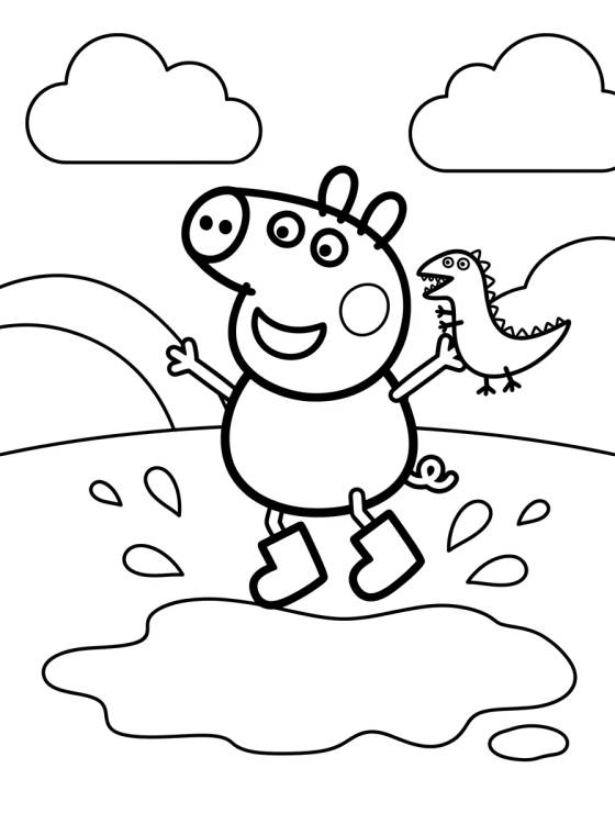 Desenho de George Pig Saltando en Charcos de Lodo para colorir e imprimir grátis