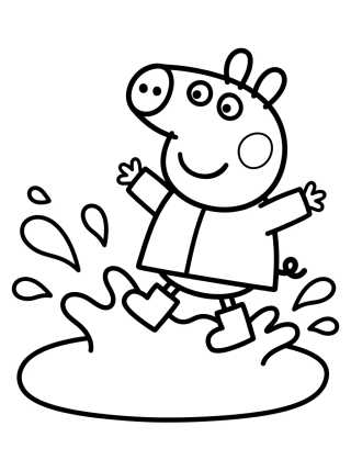Desenho de George Pig Saltando en el Charco de Lodo para colorir e imprimir grátis