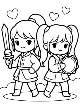 Desenho de Dúo de Guerreras K-Pop Unidas en la Acción para colorir e imprimir grátis