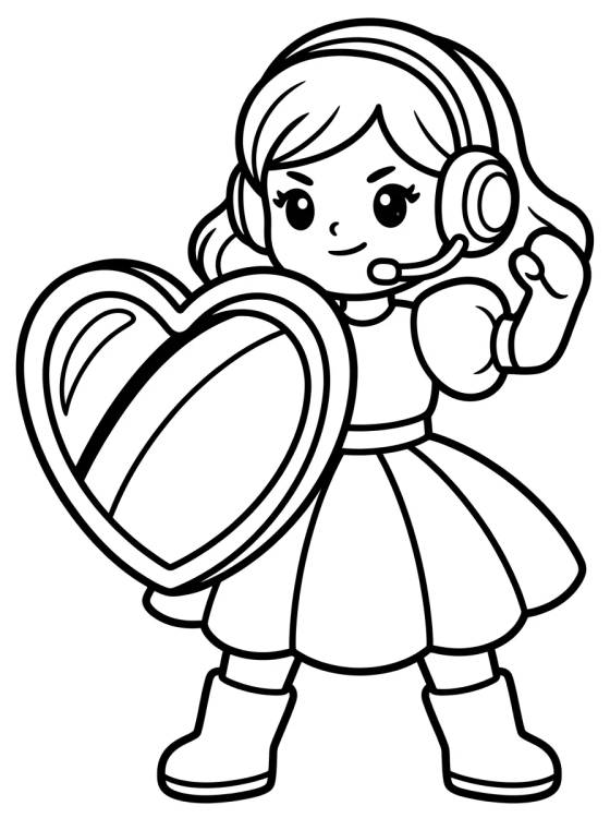 Desenho de Guerrera K-Pop con Escudo de Corazón para colorir e imprimir grátis