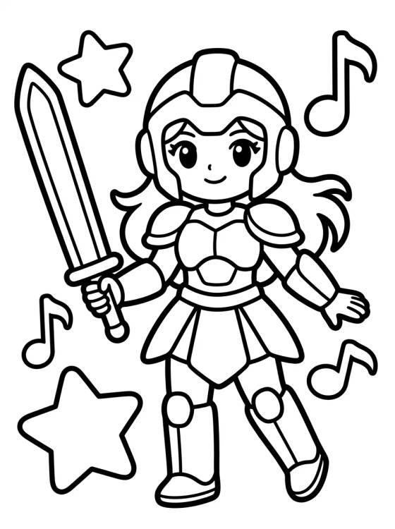Desenho de Guerrera K-Pop Bailando con Espada de Luz para colorir e imprimir grátis
