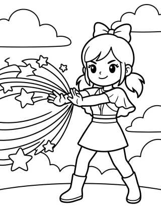 Desenho de Guerrera K-Pop en Pose de Combate Mágico para colorir e imprimir grátis