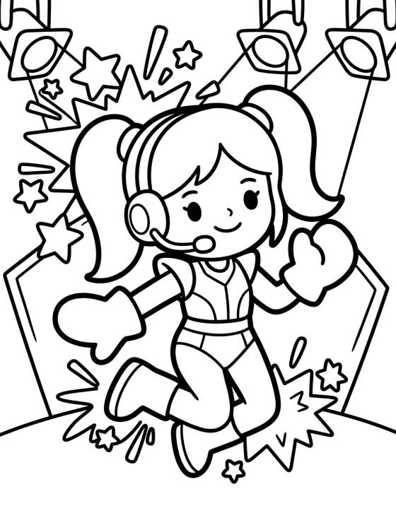 Desenho de Guerrera K-Pop en el Escenario del Futuro para colorir e imprimir grátis