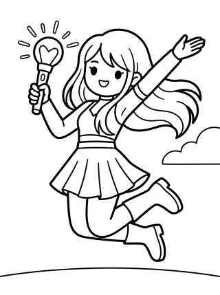 Desenho de Guerrera K-Pop Saltando con Bastón de Luz para colorir e imprimir grátis