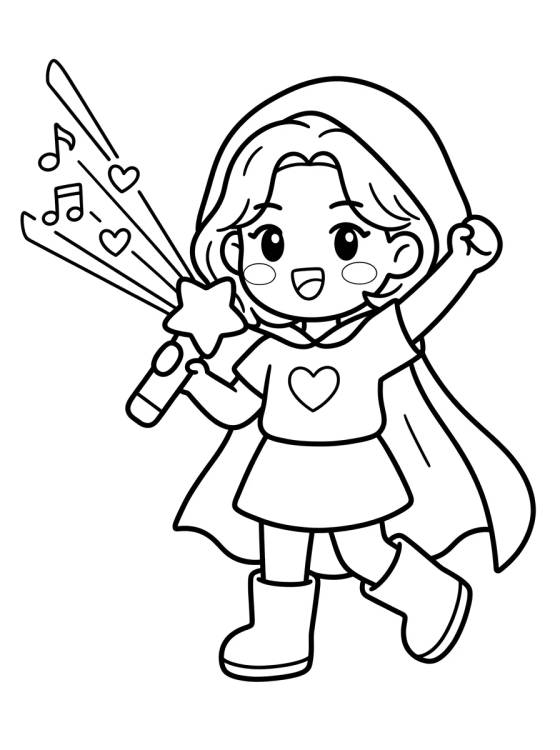 Desenho de Líder K-Pop Lanzando Poder de Notas Musicales para colorir e imprimir grátis