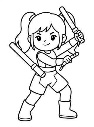 Desenho de Guerrera Bailarina con Bastones Brillantes para colorir e imprimir grátis