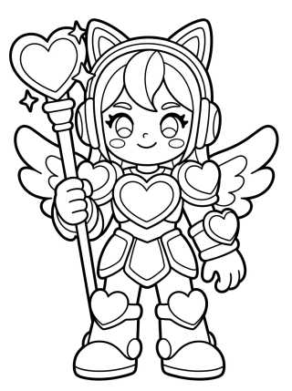 Desenho de Guerrera K-Pop con Armadura de Corazones para colorir e imprimir grátis
