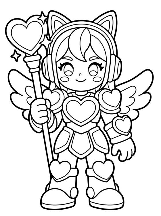 Desenho de Guerrera K-Pop con Armadura de Corazones para colorir e imprimir grátis