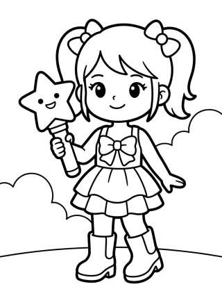 Desenho de Guerrera K-Pop con Lightstick de Estrella para colorir e imprimir grátis