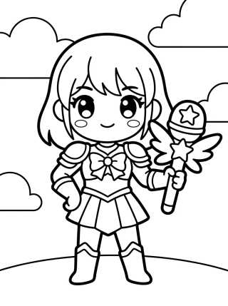 Desenho de Guerrera K-Pop con Micrófono Mágico para colorir e imprimir grátis