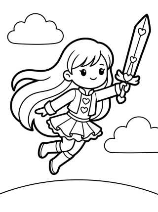 Desenho de Guerrera K-Pop Voladora con Espada Mágica para colorir e imprimir grátis