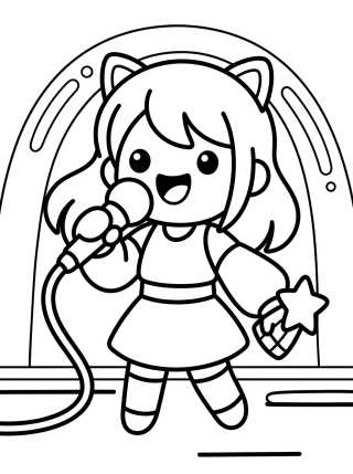 Desenho de Guerrera K-Pop Vocalista en el Escenario para colorir e imprimir grátis
