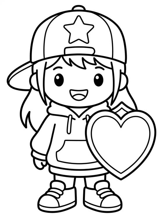 Desenho de Guerrera Rapper con Escudo de Corazón para colorir e imprimir grátis