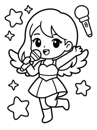 Desenho de Guerrera Vocalista con Alas de Ángel para colorir e imprimir grátis