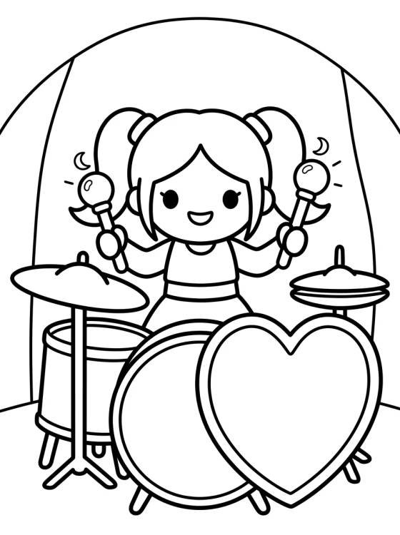 Desenho de Baterista con Escudo de Corazón para colorir e imprimir grátis