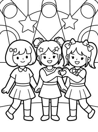 Desenho de Grupo de Guerreras K-Pop Agradeciendo al Público para colorir e imprimir grátis