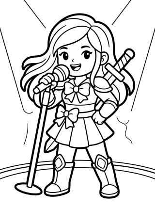 Desenho de Guerrera K-Pop Cantando con Micrófono para colorir e imprimir grátis
