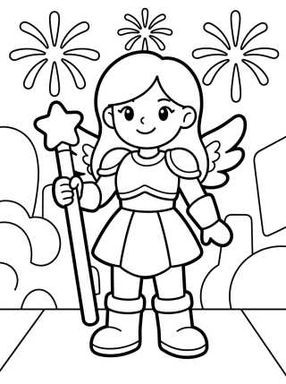 Desenho de Guerrera K-Pop con Alas Mágicas para colorir e imprimir grátis