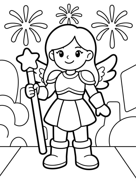 Desenho de Guerrera K-Pop con Alas Mágicas para colorir e imprimir grátis