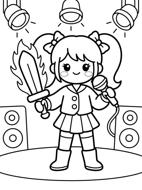 Desenho de Vocalista con Espada Mágica de Luz para colorir e imprimir grátis