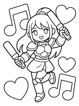 Desenho de Bailarina Guerrera K-Pop con Bastones Neón para colorir e imprimir grátis