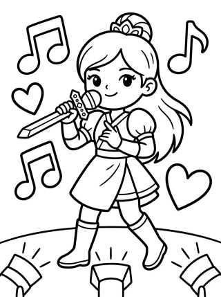 Desenho de Guerrera K-Pop Cantando en el Escenario para colorir e imprimir grátis