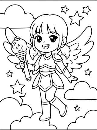 Desenho de Guerrera K-Pop con Alas de Luz para colorir e imprimir grátis