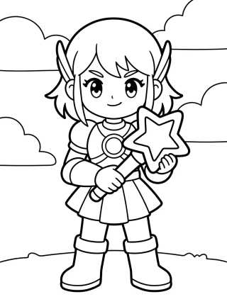 Desenho de Guerrera K-Pop con Vara de Luz Mágica para colorir e imprimir grátis