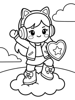 Desenho de Guerrera K-Pop Bailarina con Escudo de Corazón para colorir e imprimir grátis