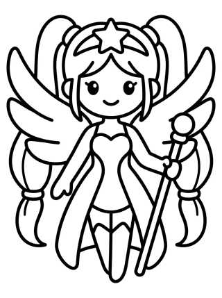 Desenho de Líder Guerrera con Alas de Ángel Pop para colorir e imprimir grátis
