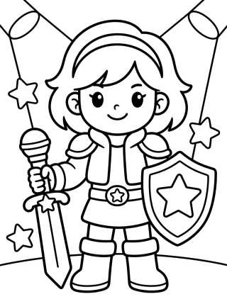 Desenho de Líder Guerrera K-Pop con Micrófono Mágico para colorir e imprimir grátis
