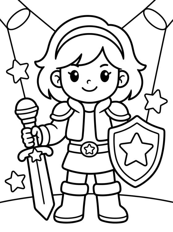 Desenho de Líder Guerrera K-Pop con Micrófono Mágico para colorir e imprimir grátis