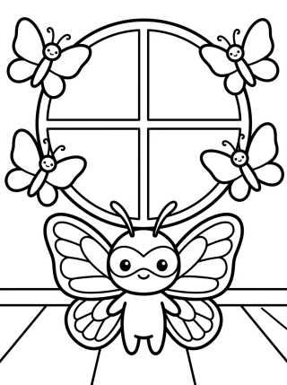 Desenho de Hawk Moth en la Ventana de Mariposas para colorir e imprimir grátis