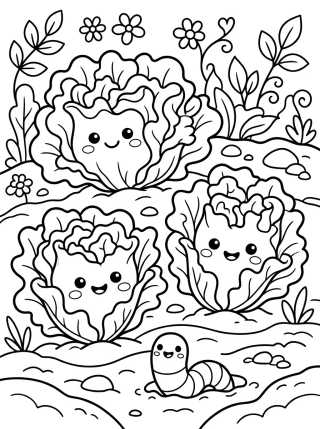 Desenho de Huerto de Lechugas Felices para colorir e imprimir grátis