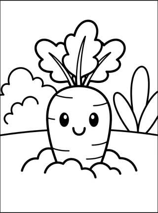 Desenho de Zanahoria Kawaii en la Huerta para colorir e imprimir grátis