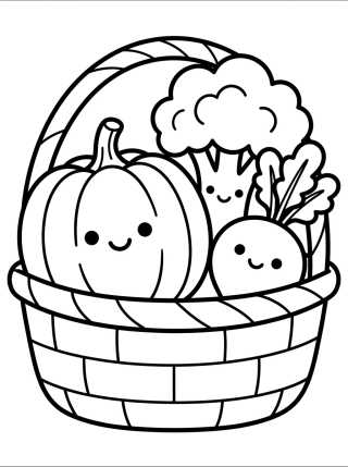 Desenho de Canasta de Vegetales Felices para colorir e imprimir grátis