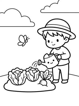 Desenho de Niño Regando la Huerta para colorir e imprimir grátis
