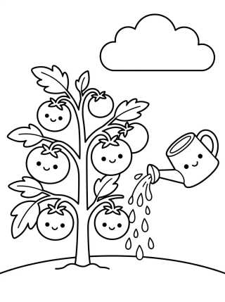 Desenho de Planta de Tomate Feliz en la Huerta para colorir e imprimir grátis