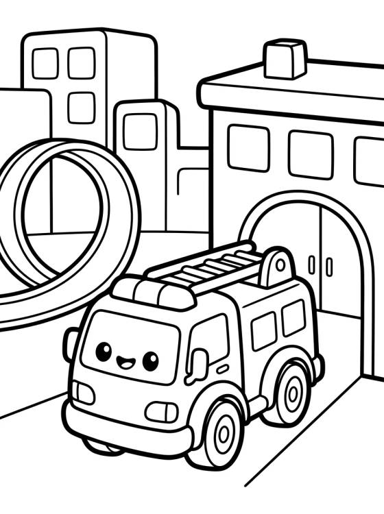Desenho de Camión de Bomberos en Hot Wheels City para colorir e imprimir grátis