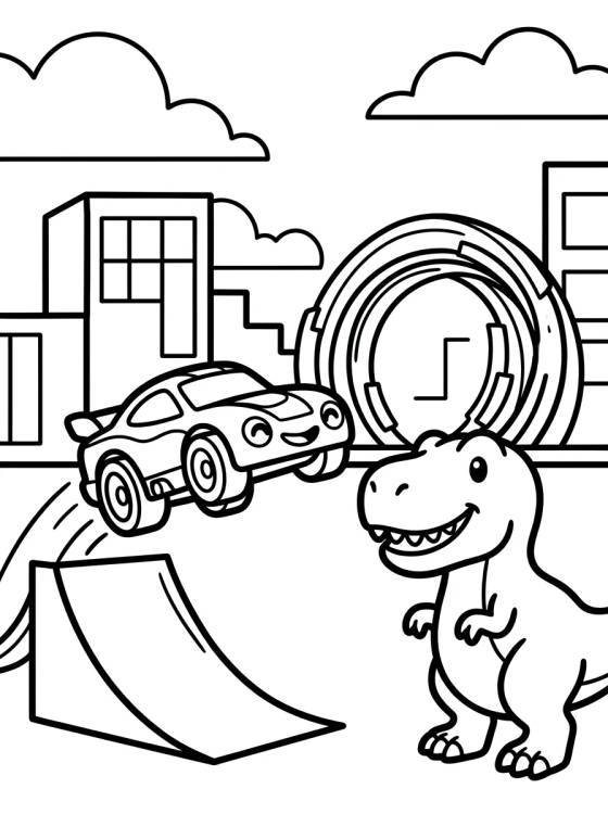 Desenho de Coche Hot Wheels contra el T-Rex para colorir e imprimir grátis